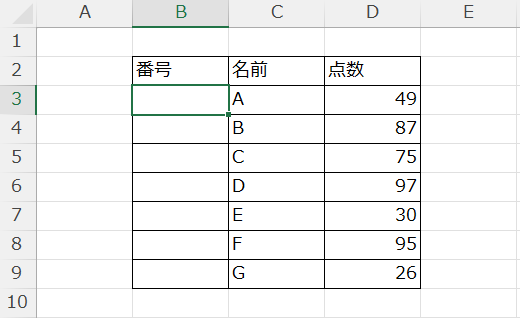 【Excel VBA(マクロ)】データ一覧表の指定列の開始行から最終行までに自動で連番を振る